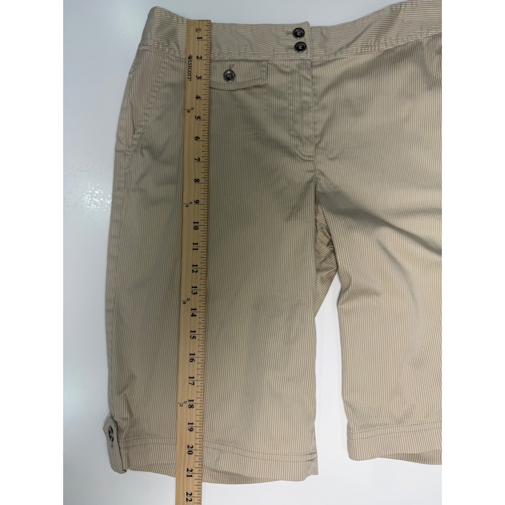 Chicos Additions Tan Pinstripe Bermuda Shorts Womens 0.5 Short Stretch Cotton - Picture 8 of 10